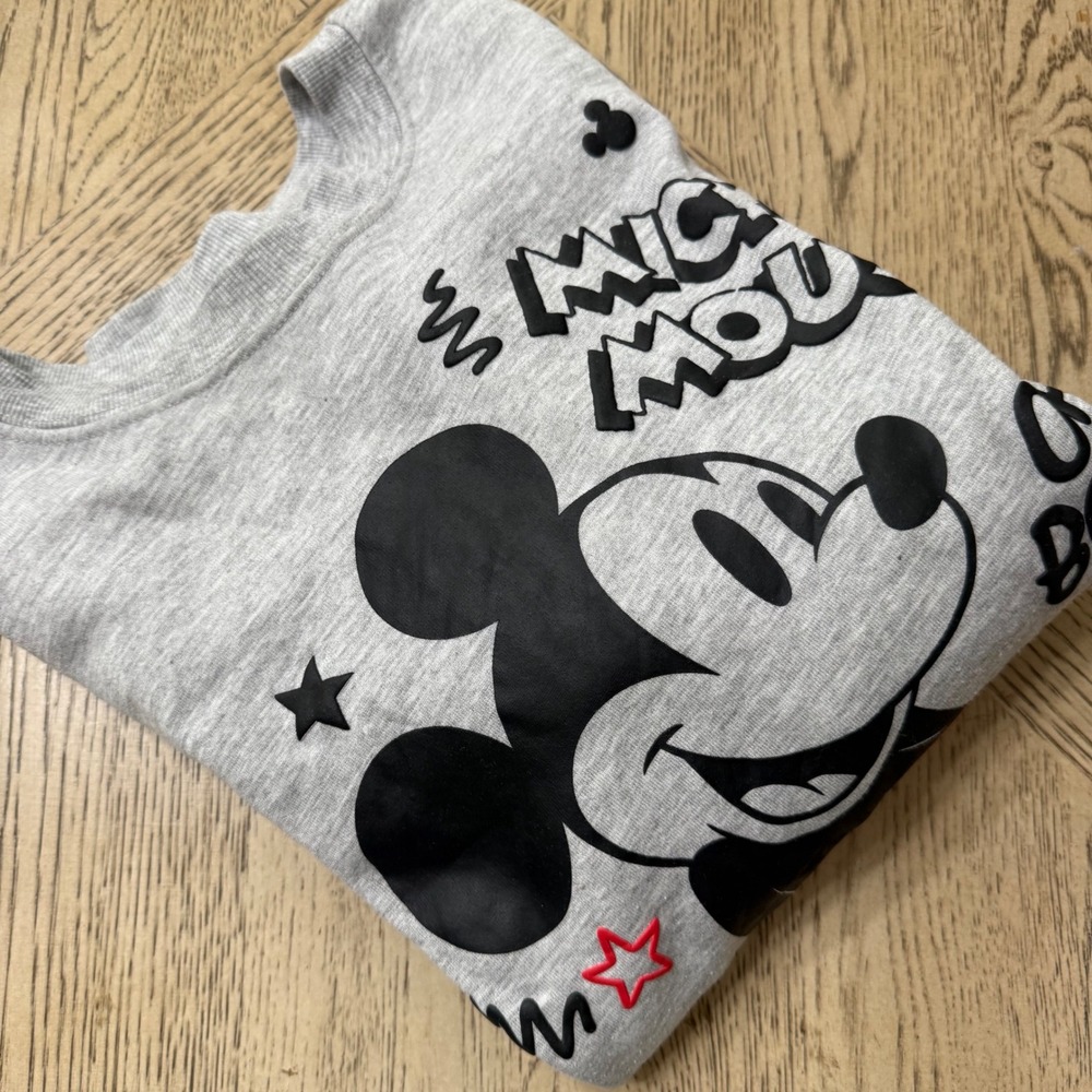 Disney Mickey Mouse Sweatshirt Gray Graphic Print Crew Neck Pullover Large 12-14